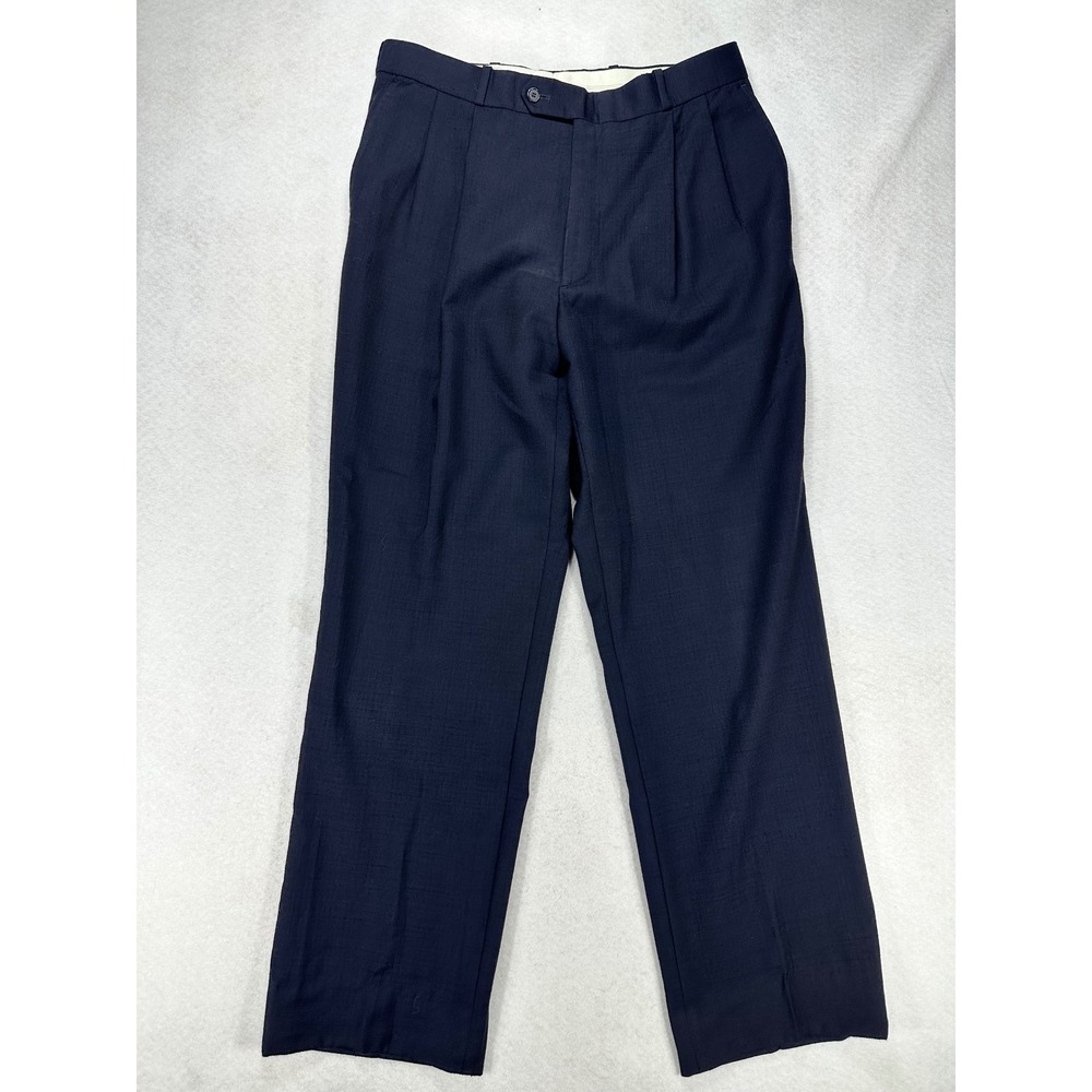 Bert Pulitzer Mens Navy Blue 100% Wool Pleated Straight Leg Dress Pants 35x31